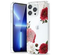 Svanove for iPhone 13 Pro Max Case Flower, Girly Cute Clear Floral Aesthetic Design, Slim Thin Transparent Hard Shell Plastic Phone Case for Women Girls, Trendy Elegant Pattern, Red Peony