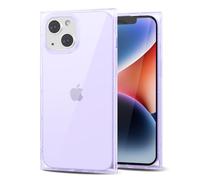 Svanove for iPhone 14 Plus Clear Case Square Rectangle Edge, Aesthetic Trendy Girly Transparent Silicone Rubber Phone Case for Women, Thin Slim TPU Bumper Protective Cover, Purple Lilac Lavender