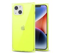 Svanove for iPhone 14 Plus Clear Case Square Rectangle Edge, Transparent Aesthetic Trendy Girly Neon Bright Silicone Rubber Phone Case for Women, Thin Slim TPU Bumper Protective Cover, Neon Green
