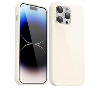 Svanove for iPhone 14 Pro Case Silicone, Glossy Soft Rubber Gel Jelly Cute Protective Plastic Simple Plain Phone Case Cover for Women Girl, Slim Thin Flexible Shockproof TPU, Beige Stone White