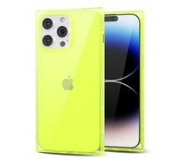Svanove for iPhone 14 Pro Clear Case Square Rectangle Edge, Transparent Aesthetic Trendy Girly Neon Bright Silicone Rubber Phone Case for Women, Thin Slim TPU Bumper Protective Cover, Neon Green