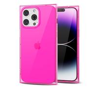 Svanove for iPhone 14 Pro Max Clear Case Square Rectangle Edge, Transparent Aesthetic Trendy Girly Neon Bright Silicone Rubber Phone Case for Women, Thin Slim TPU Bumper Protective Cover, Hot Pink