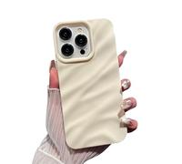 Svanove for iPhone 15 Pro Case Curly Wavy Water Ripple Pattern Shape, Aesthetic Cute Wave Glossy Protective Phone Case Cover Design for Women Girls, Slim Thin Soft Flexible TPU, Beige Stone White