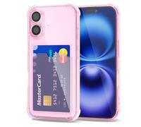 Svanove for iPhone 16 Case Wallet Clear, Card Holder Case with Credit Card Slot, Thin Slim Transparent Silicone Grip Soft Rubber Protective Shockproof Airbag Bumper for Women, Light Pink