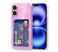 Svanove for iPhone 16 Case Wallet Clear Glitter, Transparent Card Holder Case with Credit Card Slot, Bling Sparkle Cute Girly Thin Slim Soft Rubber Protective Shockproof Bumper for Women Girl