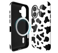Svanove for iPhone 16 Plus Case Cow Print, Compatible with Magsafe Magnetic Phone Case, Girly Cute Trendy Retro Animal Print Aesthetic Design Glossy Hard Shell Plastic Case for Women, Black