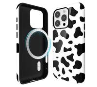 Svanove for iPhone 16 Pro Max Case Cow Print, Compatible with Magsafe Magnetic Phone Case, Girly Cute Trendy Retro Animal Print Aesthetic Design Glossy Hard Shell Plastic Case for Women, Black