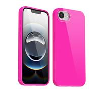 Svanove for iPhone 16e Case Silicone, Glossy Soft Rubber Gel Jelly Cute Protective Plastic Simple Plain Phone Case Cover for Women Girl, Slim Thin Flexible Shockproof TPU, Neon Hot Pink