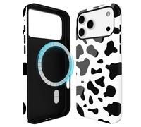 Svanove for iPhone 17 Pro Max Case Cow Print, Compatible with Magsafe Magnetic Phone Case, Girly Cute Trendy Retro Animal Print Aesthetic Design Glossy Hard Shell Plastic Case for Women, Black