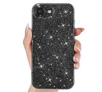 Svanove for iPhone SE 2022/7/ 8 Phone Case Glitter Sparkly, Girly Cute Bling Glittery Sparkle, Shiny Shimmer Glossy Jelly Bright Silicone Thin Slim Case for Women Aesthetic & Hard Camera Cover, Black