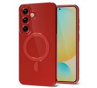 Svanove for Samsung Galaxy S24 FE Phone Case Silicone Magnetic, Compatible with Magsafe Case Cute for Women, Girly Glossy Jelly Rubber Thin Slim Hard Plastic Mag Safe & Camera Cover, Red Wine