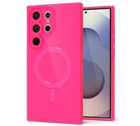 Svanove for Samsung Galaxy S25 Ultra Phone Case Silicone Magnetic, Compatible with Magsafe Case Cute for Women, Girly Bright Color Glossy Jelly Slim Hard Mag Safe Rubber & Camera Cover, Neon Hot Pink