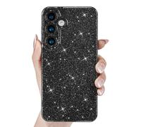 Svanove for Samsung S24 Plus S25 Plus Case Glitter, Sparkly Girly Cute Bling Sparkle Shiny Shimmer Bright Phone Case for Women, Glittery Thin Slim Jelly Soft Silicone Rubber Gel Plastic Cover, Black