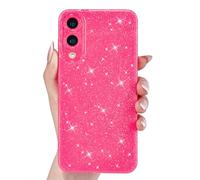 Svanove for Samsung S25 Edge Case Glitter, Sparkly Girly Cute Bling Sparkle Shiny Shimmer Bright Phone Case for Women, Glittery Thin Slim Jelly Soft Silicone Rubber Gel Plastic Cover, Neon Hot Pink