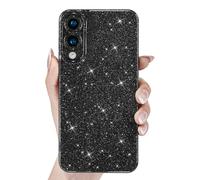 Svanove for Samsung S25 Edge Case Glitter, Sparkly Girly Cute Bling Sparkle Shiny Shimmer Bright Phone Case for Women Girls, Glittery Thin Slim Jelly Soft Silicone Rubber Gel Plastic Cover, Black