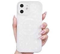 Svanove Glitter Case for iPhone 12 Phone Case Magnetic Compatible with Magsafe, Sparkle Bling Shiny Cute Girly Design, Aesthetic Slim Soft TPU Mag Cover for Women Girl, White