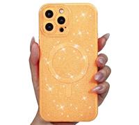 Svanove Glitter Case for iPhone 15 Pro Phone Case Magnetic Compatible with Magsafe, Sparkle Bling Shiny Sparkly Cute Girly Design, Bright Trendy Aesthetic Hard Mag Cover for Women Girls, Yellow