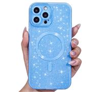 Svanove Glitter Case for iPhone 15 Pro Phone Case Magnetic Compatible with Magsafe, Sparkle Bling Shiny Cute Girly Design, Aesthetic Slim Soft TPU Mag Cover for Women Girl, Light Blue