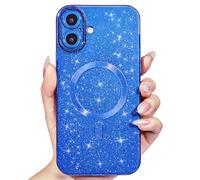Svanove Glitter Case for iPhone 16 Phone Case Magnetic Compatible with Magsafe, Sparkle Bling Shiny Cute Girly Design, Aesthetic Slim Soft TPU Mag Cover for Women Girl, Royal Blue