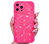 Svanove Glitter Case for iPhone 16 Pro Max Phone Case Magnetic Compatible with Magsafe, Sparkle Bling Shiny Cute Girly Design, Aesthetic Slim Soft TPU Mag Cover for Women Girl, Neon Hot Pink