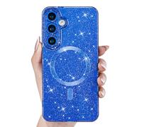 Svanove Glitter Case for Samsung Galaxy S24 Plus S25 Plus Phone Case Magnetic Compatible with Magsafe, Sparkly Bling Sparkle Girly Cute Cases for Women Girl, Bright Silicone Mag Safe Cover, Neon Blue