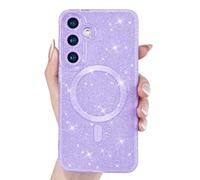 Svanove Glitter Case for Samsung Galaxy S24 S25 Phone Case Magnetic Compatible with Magsafe, Sparkly Bling Sparkle Girly Cute Cases for Women Girl, Bright Silicone Mag Safe Cover, Purple Lavender