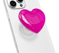 Svanove Heart Adhesive Phone Grip Holder, Cute Collapsible Glass Stick Phone Grip Stand Expanding Kickstand for iPhone Samsung, 3D Crystal Pretty Bling Glitter Love Sticky Grips, Neon Hot Pink