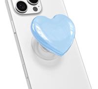 Svanove Heart Adhesive Phone Grip Holder, Cute Collapsible Glass Stick Phone Grip Stand Expanding Kickstand for iPhone Samsung, 3D Crystal Pretty Bling Glitter Love Sticky Grips, Light Blue