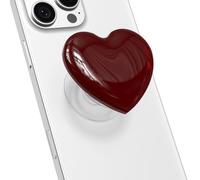 Svanove Heart Adhesive Phone Grip Holder, Cute Collapsible Glass Stick Phone Grip Stand Expanding Kickstand for iPhone Samsung, 3D Crystal Pretty Bling Glitter Love Sticky Grips, Burgundy Maroon