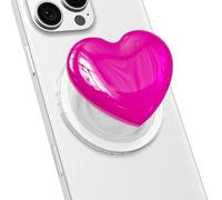 Svanove Heart Magnetic Phone Grip Compatible with Magsafe Phone Grip Holder, Cute Collapsible Glass Grips Stand Kickstand for iPhone Samsung, 3D Crystal Glitter Love Mag Safe Holder, Neon Hot Pink