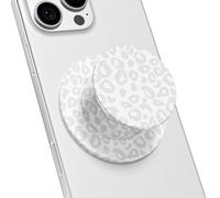 Svanove Magnetic Phone Grip Compatible with Magsafe Phone Grip Holder, Collapsible Cheetah Print Mag Safe Cellphone Grips Kickstand, Cute Leopard Stand for iPhone Samsung Android, White
