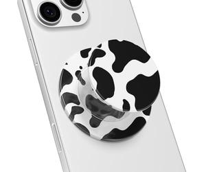 Svanove Magnetic Phone Grip Compatible with Magsafe Phone Grip Holder, Collapsible Cow Print Mag Safe Cellphone Grips Kickstand, Cute Trendy Animal Pattern Stand for iPhone Samsung Android, Black