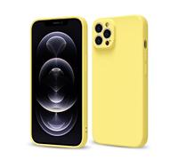 Svaove for iPhone 12 Pro Phone Case Liquid Silicone, Thin Ultra Slim Minimalist Phone Cover, Girly Cute Plain Bright Solid Color Matte Soft Rubber Jelly Gel Plastic TPU Bumper, Yellow