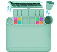 Svartur Silicone Painting Mat With Cup and Palette Detachable, 17"X13" Thick Craft Mat With Raised Edge for Artist, Kids Painting Station Creator Mat, Green
