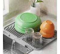 Svarvns Silicone Dish Drying Mat 16.9" x 13", Draining Mat with Drainage Ridges Grooves for Kitchen Counter, Non-Slip Sink Drainer Mat Portable and Reliable Support, Medium - Grey