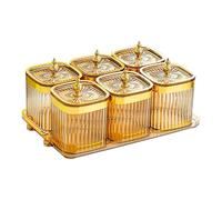 SvaTao Transparent Nut Jar With Lid, Dried Fruit Plate, Veggie Serving Tray, 1 Set 6 Plastic Fruit Trays, Plastic Dried Fruit Bowl, Home Multi Compartment Snack Tray, Candy Dish, Creative Snack Jar