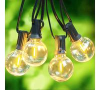 Svater G40 LED String Lights, 25ft, 23 Glass Globe Bulbs, IP45 Outdoor Festoon, 1W 2700K Warm White, Heavy-Duty, Connectable Up to 20 Strands