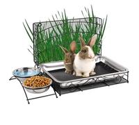 Svauoumu 3 in 1 Rabbit Hay Feeder With Waterproof Mat and Water Bowl for Small Pets - Guinea Pig, Hamster Food Dispenser and Litter Holder