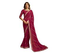 Svayi Women’s Georgette Floral design Golden Sequins Embroidery diagonal patterns Work Saree For Wedding Festive Party Style Sari with Blouse Piece (SR1252-Maroon)