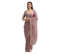 Svayi Women’s Net Paisley design Gold Zari Embroidery diagonal patterns work Saree For Wedding Festive Party Style Sari with Blouse Piece (SR1277-LightPurple)