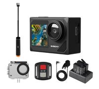 SVBONY SVGo2 4K Underwater Camera, 30fps Action Camera with Telescopic Selfie Stick Holder, EIS, 30M Waterproof, Touchscreen, Dual Screens 2x1350mAh Batteries External Microphone for Snorkeling、Skiing