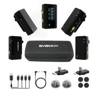 SVBONY SVMic D4 4-Person Wireless Lavalier Microphones for Group Videos & Interviews, Compatible with iPhone, Android, Camera, 656ft Range, Smart Display, 2-Level Noise Reduction, Magnetic Mount
