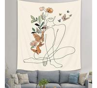 SVBright Abstract Woman Butterfly Fabric Wall Hanging Tapestry 51Wx59H Inch Minimalist Modern Flower Plant Mid Century Terracotta Aesthetic Portrait Beige Home Decor Art for Living Room Bedroom Dorm