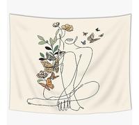SVBright Abstract Woman Butterfly Fabric Wall Hanging Tapestry 59Wx51H Inch Mid Century Modern Minimalist Flower Plant Beige Terracotta Aesthetic Portrait Home Decor Art for Living Room Bedroom Dorm