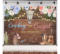 SVBright Cowboy or Cowgirl Gender Reveal Backdrop 7Wx5H Western What Will Baby Be Rustic Wooden Floral Cactus Hat Boots Country Baby Shower Decorations Photography Background Banner Photo Booth Studio