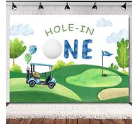 SVBright Hole in One Birthday Backdrop 7Wx5H Watercolor 1st Blue Sky White Clouds Grass for Bday Kids Boys Party Cartoon Golf Sports Themed Decorations Photography Background Banner Photo Booth Studio