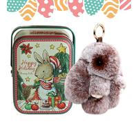 SVCEQZE Bunny Lul-u Keyring In A Tin, Plush Rabbit Key Chains Pendant, Charm Bunny Keychain FIuffy With Box, Easter Bunny Lul-us Keyrings With Box, Cute Easter Rabbit Key Ring Charm, 15cm