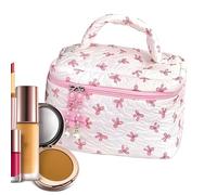 SVCEQZE Floral Makeup Bag, Aesthetic Cute Bow Quilted Pouch, Make up Storage Organizer, Reusable Travel Toiletry Containers for Women Girls Shower