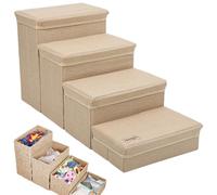 SVCEQZE Pet Stair, 80x33cm 4 Step Pe-t Sta-irs, Dog Step, Foldable P-et St-airs With Storage, Storage Box, Non-Slip Do-g Ramp Indoor D-og Kennel S-tairs, Creative Non-Slip Safety Ladder