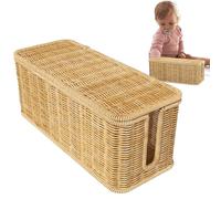 SVCEQZE Rattan Cable Management Box, 31x12.5x13cm Cable Management Box, Extension Lead Box, Cable Tidy Box, Cable Organizer Box Rattan, Under Desk Cable Management For Power Strip Computer Router